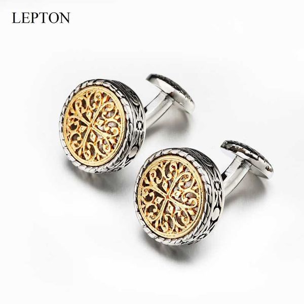 Boutons de manchette LEPTON Vintage boutons de manchette pour hommes or argent couleur baroque baleine retour fermeture boutons de manchette mariage affaires bouton de manchette Gemelos J230413