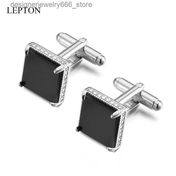 Gemelos Gemelos de cristal negro de lujo discretos para hombre Lepton Marca Cuadrado Gemelos de cristal Hombre Camisa Puños Gemelos Relojes Gemelos Q231211