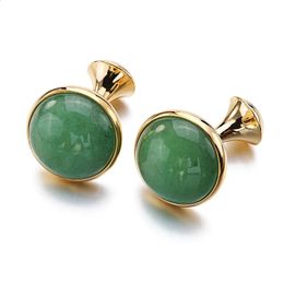 Boutons de manchette Boutons de manchette opale de luxe discret pour hommes couleur or plaqué haute qualité marque ronde vert oeil de chat pierre boutons de manchette cadeau 231109