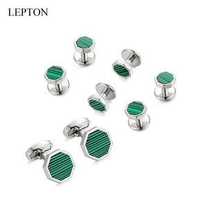 Couchettes Low Key Luxury Peacock Stone Cufflinks Talcoat Stud Set Light Light Octogne Stone Colliks Collier Collier Couffe-Cuffle Couffe-Homme Cadeau Q240508
