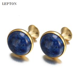 Manchetlinks lowkey luxe lapis lazuli manchetknopen voor heren goud kleur lepton hoge kwaliteit ronde lazuriet stenen manchet links Relojes Gemelos 230320