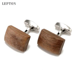 Boutons de manchette Lowkey luxe boutons de manchette en bois de noyer pour hommes de haute qualité Lepton carré Ellipse noyer liens hommes chemise manchettes bouton de manchette 230801