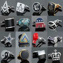 Cuff Liens de luxe et de tours de manchette de luxe et de haute qualité Elephant Fish Crown Freemason Red Boxing Gants Design Cuffs Cuffs Business Gifts Bijoux