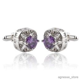 Boutons de manchette de luxe pour hommes blanc violet émail cristal Zircon boutons de manchette rond fête de mariage bouton de manchette chemise française boutons de manchette bijoux cadeaux R231205