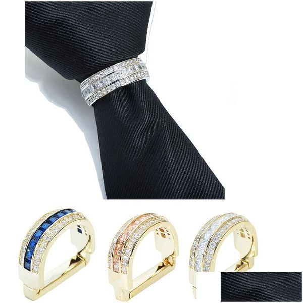 Gemelos Hombres de lujo Zip Tie Ring Clip Regalo de boda para Ascot Gemstones S Charms 221022 Drop Delivery Joyería Gemelos Cierres Dhxi1