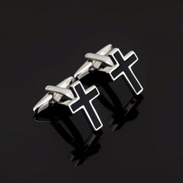 Gemelos Camisa de lujo gemelos cristianos para regalo para hombre Botones de puño de marca Gemelos de cruz de hierro Negro Alta calidad abotoaduras Joyería 230807