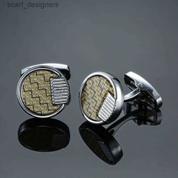 Cuffs Links Luxury Yellow Fiber Cuffushs For Mens French Shirt High Quality Round Cuff Links Brand Jewelry Wedding Gift Abotoaduras Y240411