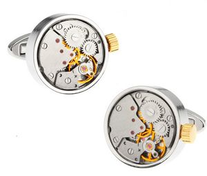 Manchet links Men Gift Watch Beweging Cufflinks Groothandel Retail Retail Silver Color Messing Materiaal functioneel horloge Design Wikkeld Watch 230818