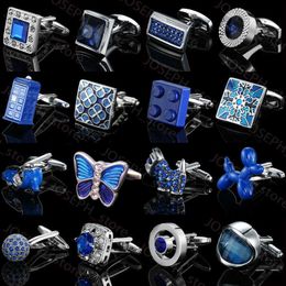 Manchet linkt heren manchetknopen blauwe vlinderhond globe crystal manchet knop hoogwaardige Franse shirt manchetten Accessoires bruiloft sieraden J230413