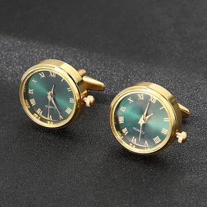 Boutons de manchette Montres de luxe pour hommes Boutons de manchette Classique Mode d'affaires française Horloge rotative Or Couleur Lien Cadeaux d'anniversaire 230809