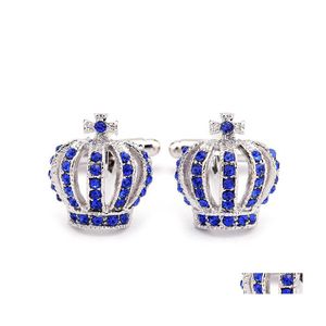 Boutons de manchette Boutons de manchette pour hommes Cadeaux de fête des pères Fl Strass Couronne Chemise Roi Reine Mariage Marié Tuxedo Bijoux Mode Classique Frenc Dhie9