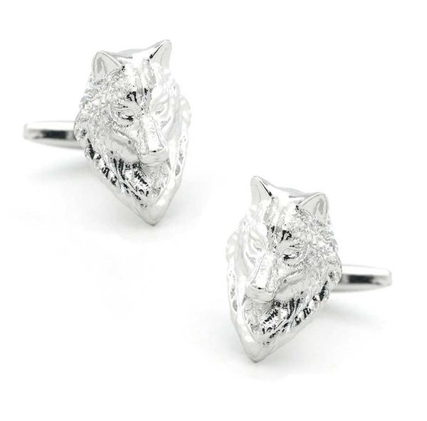 Cuff Links Mens Designer Cufflinks Silver 3D Wolf Design High Quality en laiton Cuffer Links Livraison gratuite Q240508