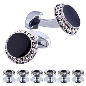 Cuff Links Mens Luxury Cuffe Links et Stud Set Set Classic Black Enamel and Crystal Night Dress Shirt Blinks Set Utilisé pour les accessoires de bijoux de mariage