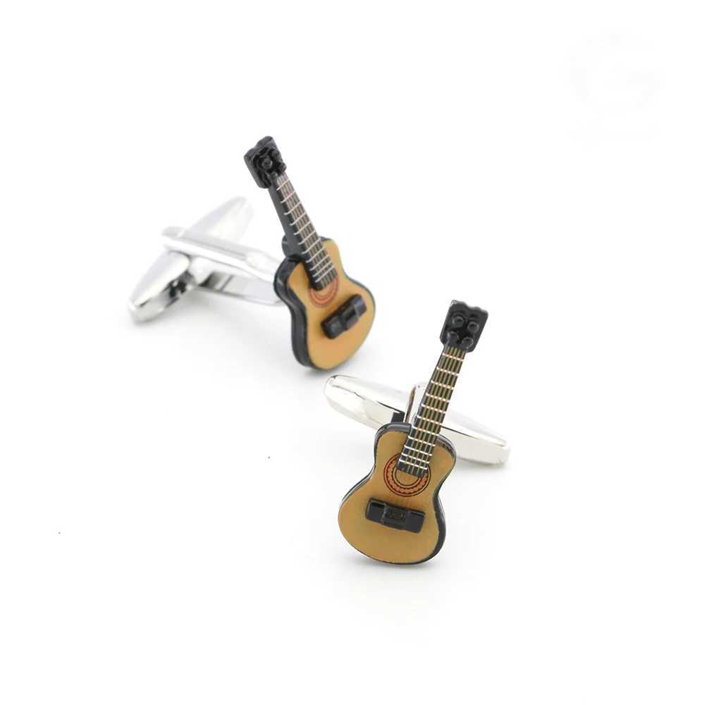 Cuff Links Mens retro guitar cufflinks made of high-quality copper material coffee colored music design wholesale and retail of cufflinks