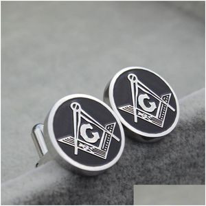 Cuff Links Mens Sier Masonic Bijoux Mason Symbole de Symbole de manchette avec huile noire Drip en gros de livraison de gouttes d'usine Tie Tie Clasps Tacks Dhtpn