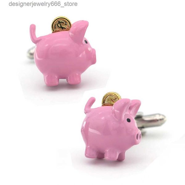 Gemelos Nueva llegada Piggy Bank Gemelos Color rosa Diseño de cerdo lindo Calidad Material de latón Gemelos de novedad para hombres Envío gratis Q231211