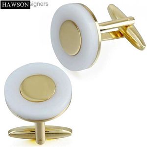 Cuff Links Round Round Mother Pearl Chandle Couchettes Luxury Gold Color Plated Cufflinks For Longe à manches à manches longues Meeting Y240411