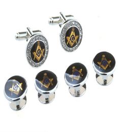 Couchettes Round Crystal Mason Tuxedo Coldols Collar Stud 6pcs Set Masonic Mason Cuff Stud Set Set Men039s bijoux1667333