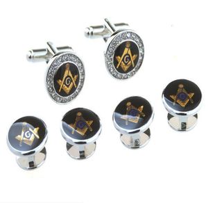 Couchettes Round Crystal Mason Tuxedo Couple Cold Stud 6pcs Set Masonic Mason Cuff Stud Set Set Men039s Jewelry6085948