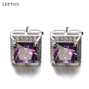 Boutons de manchette s violet AAA Zircon boutons de manchette marque de luxe de haute qualité cristal marié boutons de manchette de mariage pour hommes avec boîte-cadeau gemelos 230320