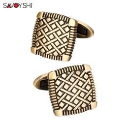 Manchet links Savoyshi Est -shirt links voor herenhoge kwaliteit Vintage Bronze Metal Links Brand Business Male accessoires 230223