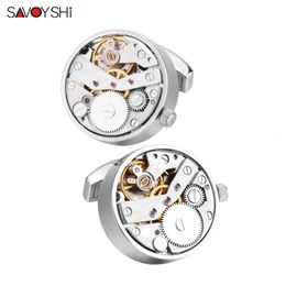 Manchet links Savoyshi Mechanical Watch Beweging manchetknopen voor heren shirt manchet functioneel horloge mechanisme merk manchet links ontwerper sieraden 230220