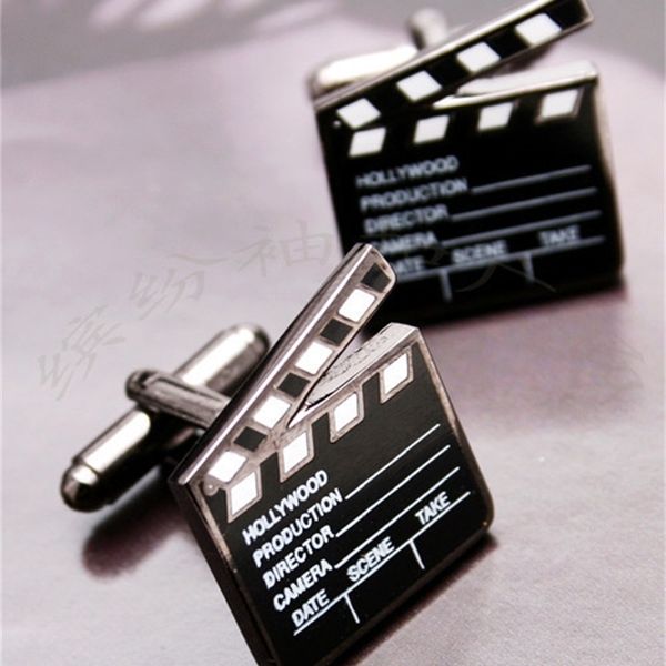 Boutons de manchette en acier inoxydable noir film clap boutons de manchette de style sans rafales mc081 230909