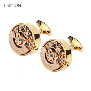 Manchet links Watch Beweging manchetknopen voor heren Lepton Steampunk Gear Watch Mechanisme Cuff Links Men French Shirt Cuffs Cufflink Gemelos 230506