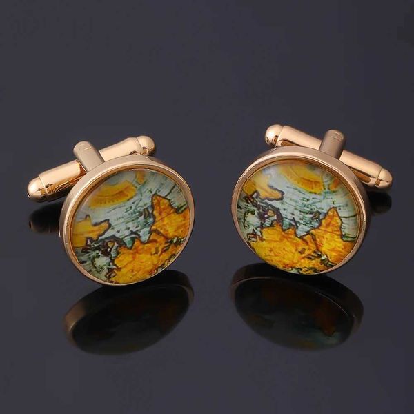 Couet Links World Map Time Time Gemstone Cufflinks Wedding Retro Personnalized Gift Père Clip Clip French Shirt Cufflinks Q240508