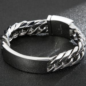 Brazalete de identificación con barra de nombre para hombre, cadena de eslabones curvos cubanos de acero inoxidable, pulseras de muñeca grabables personalizadas para hombre, brazalete de regalo 230716