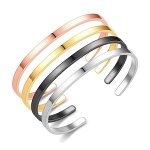 Manchet Eenvoudige 4Mm Dunne Bangle Roestvrij Staal Gladde Open Ring C Armband Voor Vrouwen Mannen Delicate Polsband Bangles liefhebbers Sieraden Drop Dhj7N