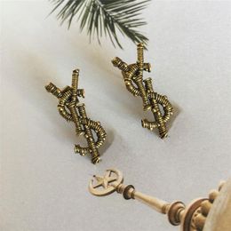 Boucles d'oreilles manchette en argent 925, aiguille en Bronze, Texture d'arbre, lettre y, méthode en laiton Simple et exquise, décoration forêt de peupliers Femal280r