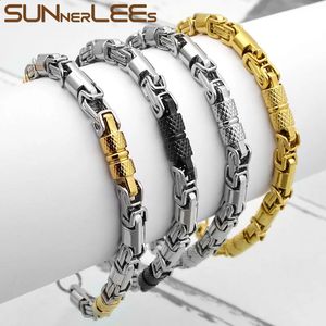 Manchet SUNNERLEES 316L roestvrijstalen armband 6 mm geometrische Byzantijnse schakelketting zilverkleur verguld mannen vrouwen sieraden cadeau SC42 231116