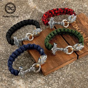 Manchette Viking Nordic Celtic Wolf Bracelets Hommes Paracord Corde En Acier Inoxydable Marteau Bracelet De Survie Amulette Scandinave Mâle Bijoux 231116