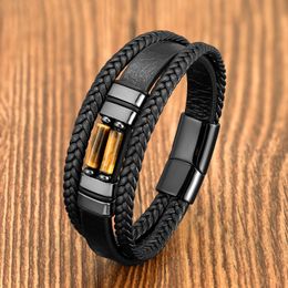 Cuff vintage multicamadas couro genuíno pulseira masculina bohemia chakra pedra grânulo pulseira de aço inoxidável jóias masculino presente de pulso 231116