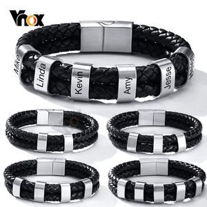 Manchette Vnox Gratuit Gravure Personnalisée 2-6 Pcs Perles Charme BFF Bracelets pour Hommes Élégant Tressé En Cuir Véritable avec Fermoir Supplémentaire 230716