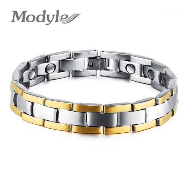 Manchette entière Modyle goutte-hommes Bio énergie thérapie magnétique Bracelet en acier inoxydable maillon de chaîne longueur réglable 1317t