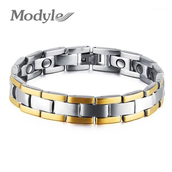 Manchette entière Modyle Drop- Bracelet de thérapie magnétique bio-énergie pour hommes maillon de chaîne en acier inoxydable longueur réglable 1325w