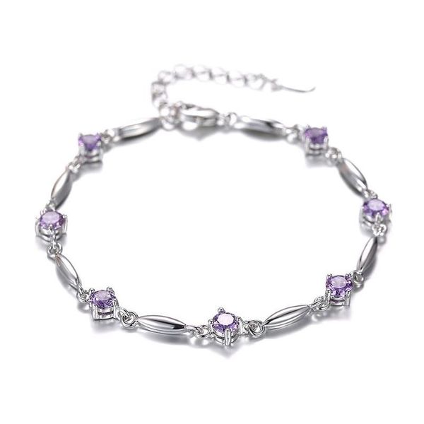 Manchette Grossiste Pure 925 Sier Braslet Violet Pierre Cz Tennis Bracelet Améthyste Braclet Pour Femmes Pcera Feminina Sb026 Drop Delivery Dhnpa