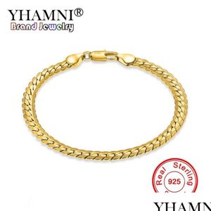 Manchet Yhamni Mannen Vrouwen Gouden Armbanden Met 18Kstamp Nieuwe Trendy Pure Kleur 5Mm Brede Unieke Snake Chain Armband Luxe sieraden Ys242243 Otwhg