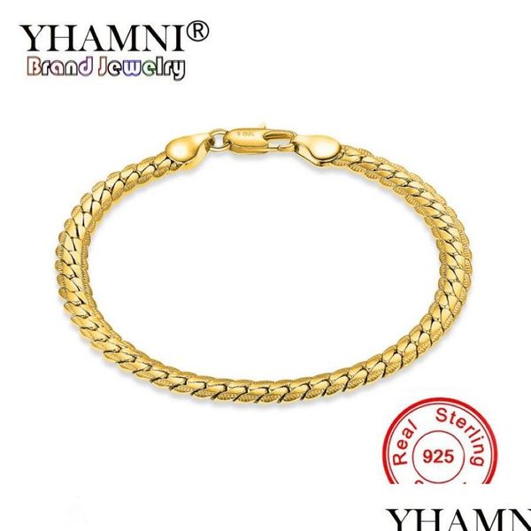 Manchette Yhamni Hommes Femmes Bracelets En Or Avec 18Kstamp Nouvelle Couleur Pure À La Mode 5 Mm De Large Unique Serpent Chaîne Bracelet Bijoux De Luxe Ys242243 Otwhg