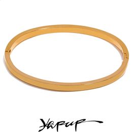 Cuff Yhpup 60mm À Prova D 'Água 316L Aço Inoxidável Redondo Suave Pulseira Pulseira Mulheres Minimalista 18k Cor De Ouro Textura Charme Jóias 231116