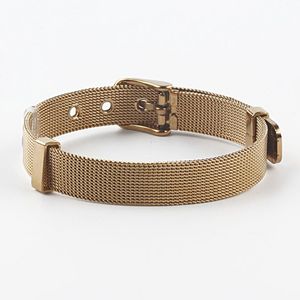 Manchet zmzy verstelbare riem gesp ketting bedelarmband vrouwen / mannen mesh netto armbanden armbanden goud / zilver kleur roestvrijstalen sieraden