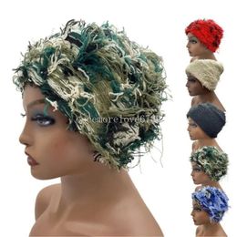 Bonnet en tricot pelucheux à revers pour homme et femme, chaud, pêcheur, chasse, herbe, camouflage, en détresse