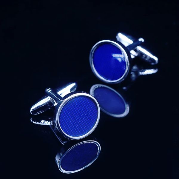 Boutons de manchette classique rond accessoire d'affaires pour hommes bouton bijoux boutons de manchette en résine bleue de luxe de haute qualité chemise française ensemble de boutons de manchette