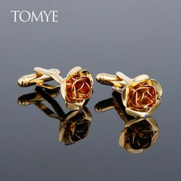 Boutons de manchette pour hommes et femmes Fashion Gold Color Rose Formal Business Dress Shirts Cuff Links