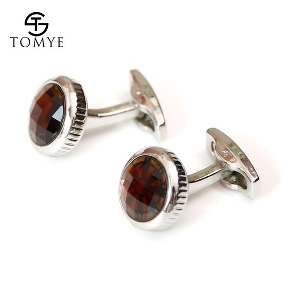 Gemelos para hombres TOMYE XK20S048 alta calidad moda marrón cristal redondo Casual Formal vestido camisa gemelos botón para regalos