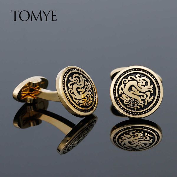 Boutons de manchette hommes mode ronde or Dragon formel affaires robe chemise boutons de manchette pour cadeaux de mariage