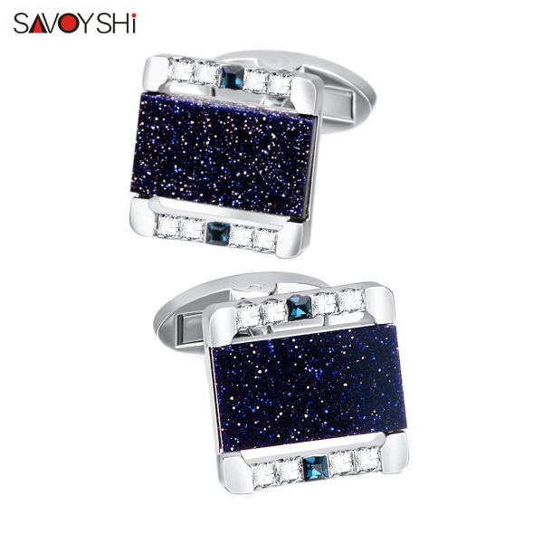 Boutons de manchette SAVOYSHI boutons de manchette de luxe en pierre étoile bleue pour hommes cristaux de haute qualité boutons de manchette mariage meilleur homme cadeaux gravure gratuite nom