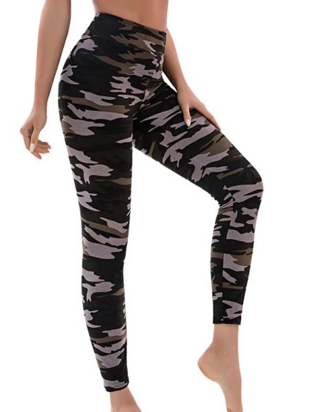 CUHAKCI, mallas con estampado de camuflaje para mujer, mallas deportivas para gimnasio, pantalones pitillo deportivos ajustados de alta elasticidad verde militar Jegging